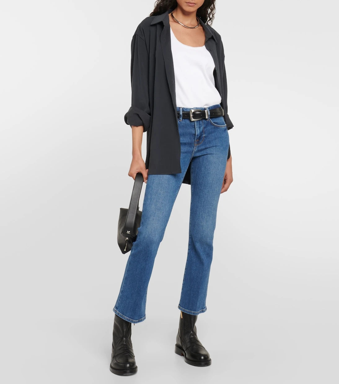 Frame - بنطال جينز Le Crop Mini bootcut بخصر متوسط الارتفاع