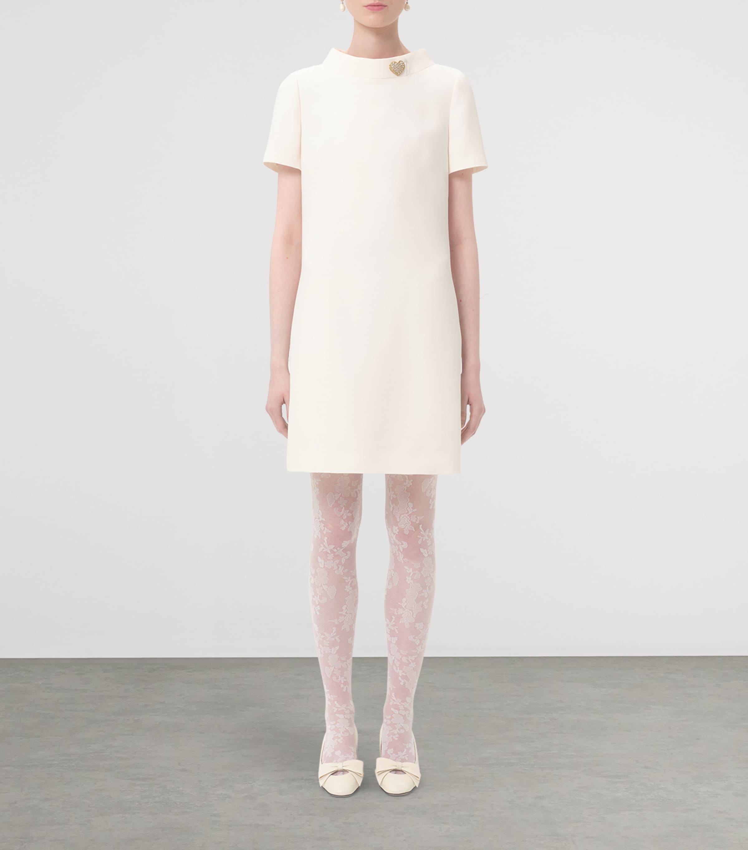 Valentino Ivory Wool-Silk Embellished Mini Dress