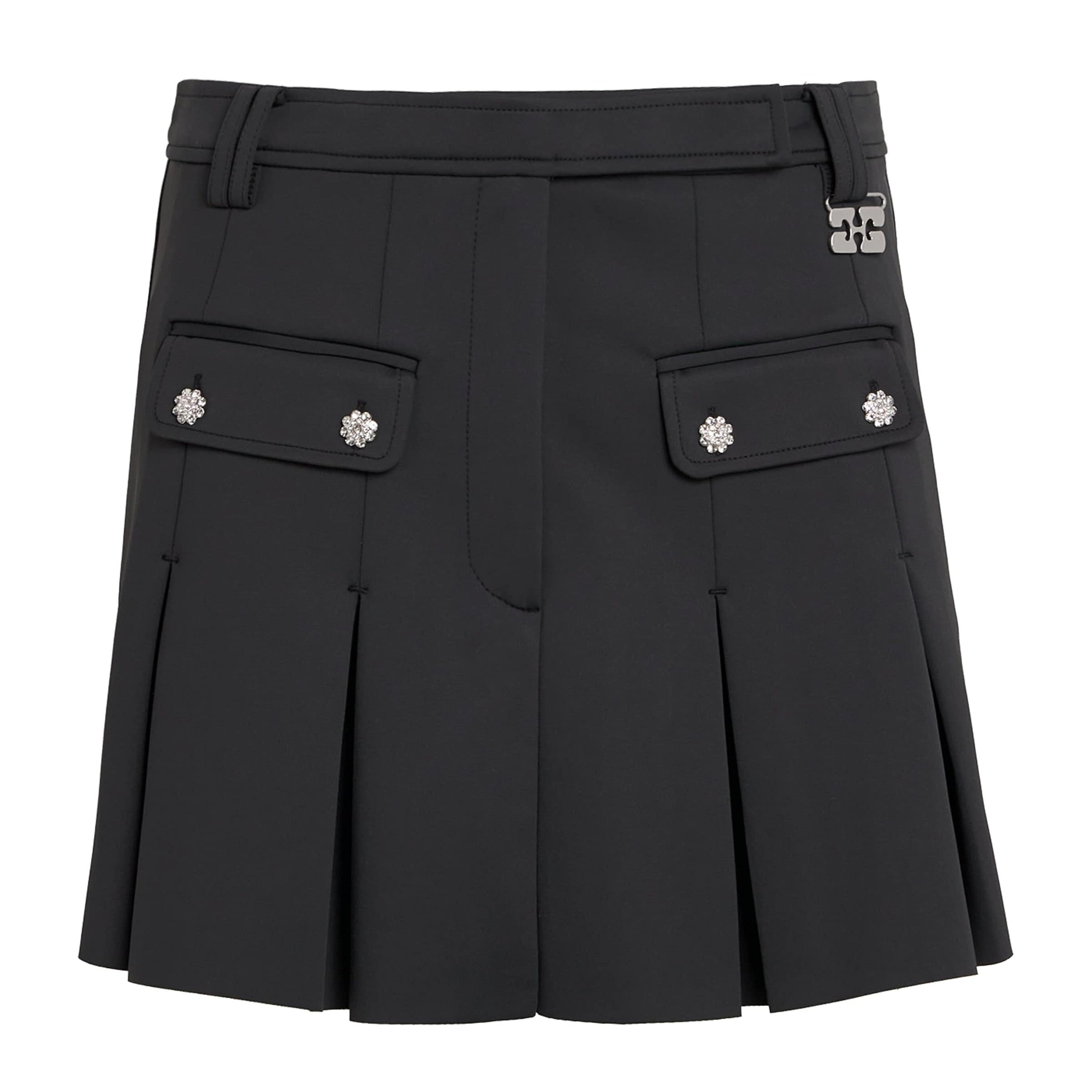 GANNI Black Neoprene Pleated Mini Skirt