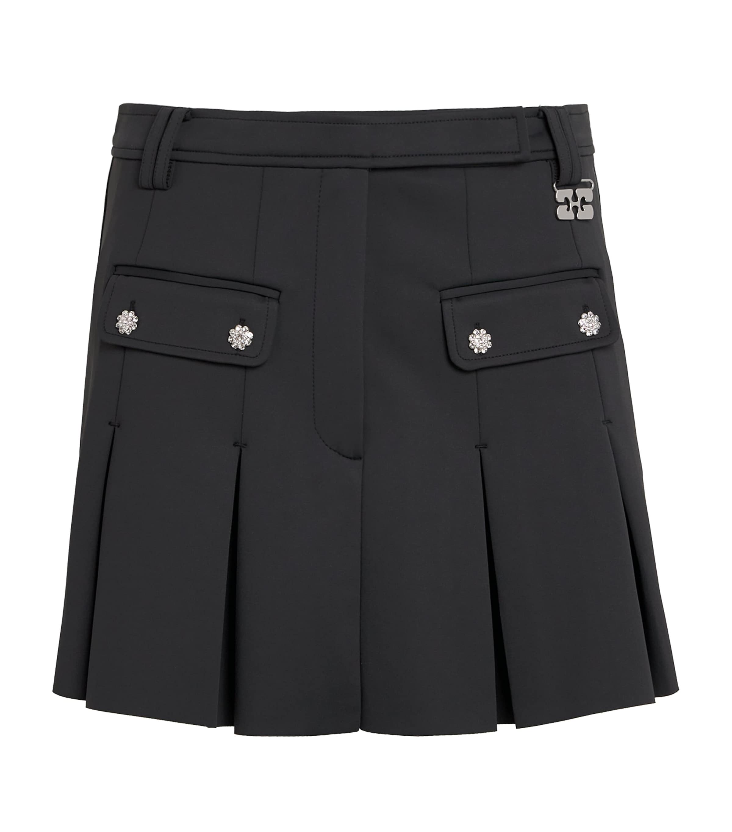 GANNI Black Neoprene Pleated Mini Skirt