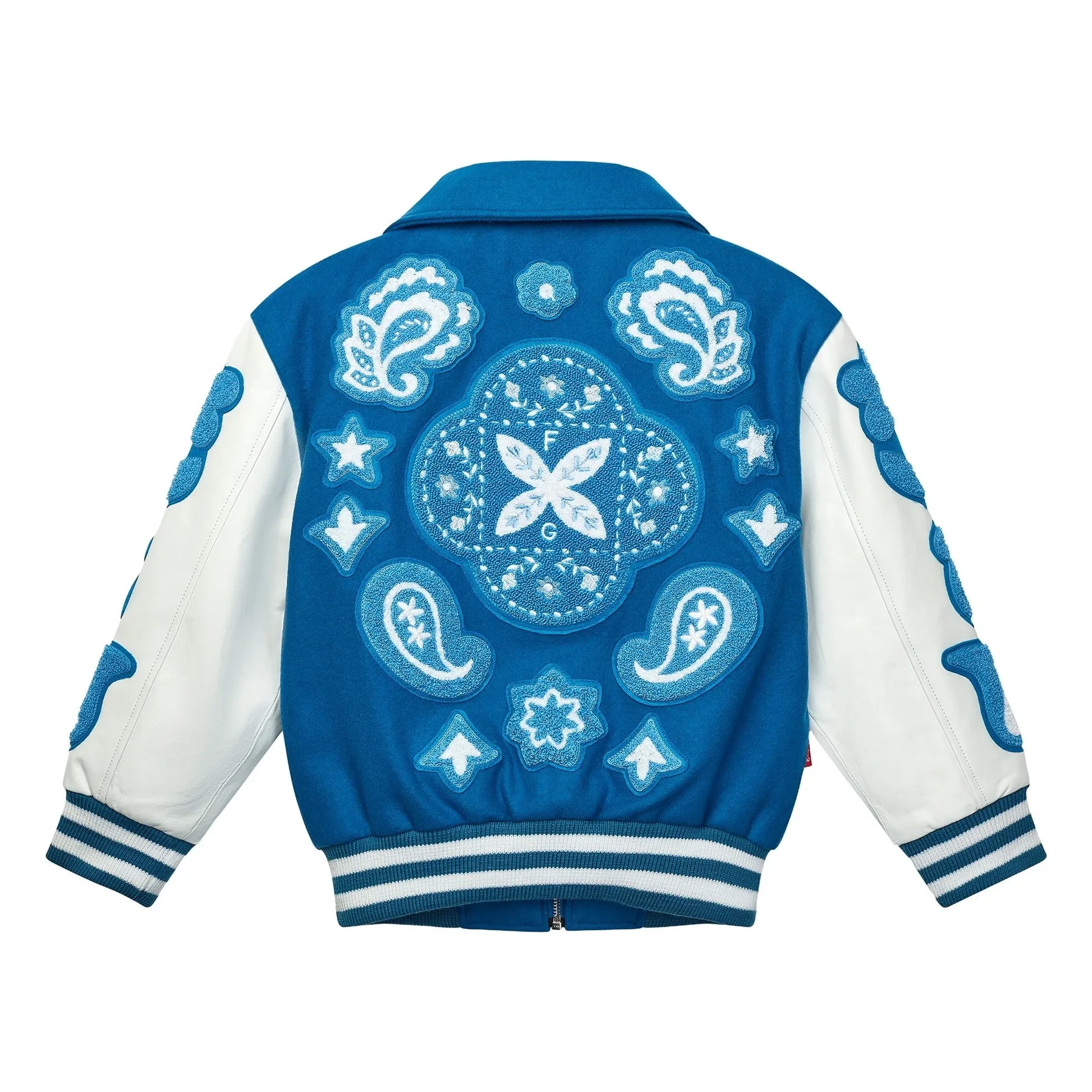 Fille Garçon - Paisley Wool and Leather Bomber | Blue