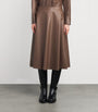 MAX&Co. Brown Faux Leather Midi Skirt