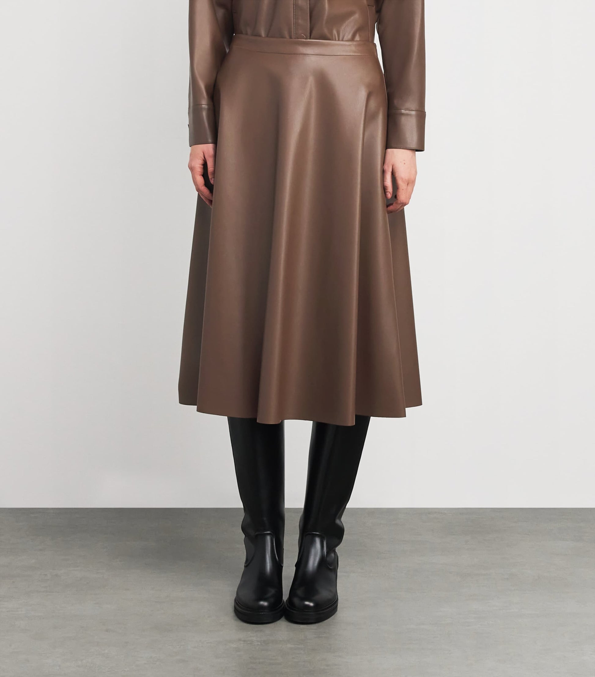 MAX&Co. Brown Faux Leather Midi Skirt