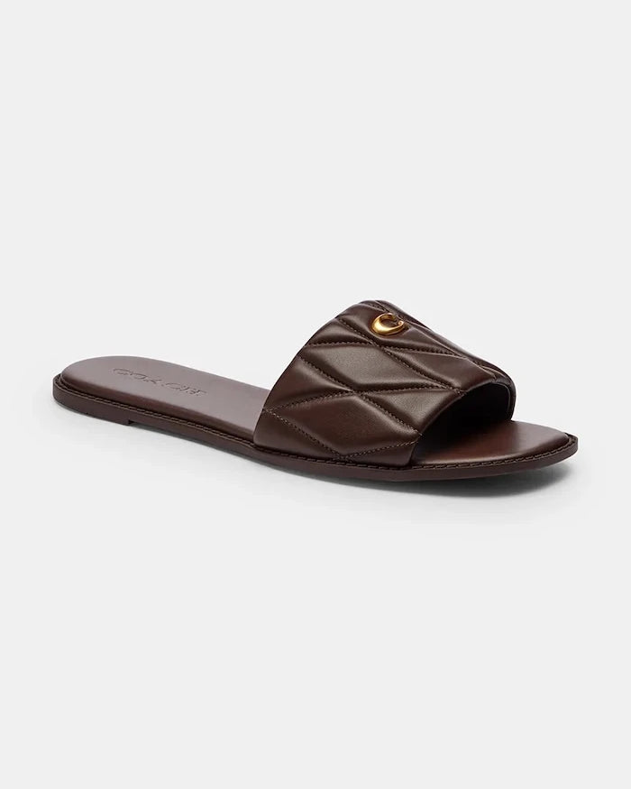 Coach Holly Quilted Leather Sandal kadın deri düz taban terlik
