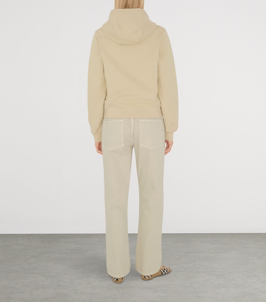 Beige Cotton Check-Patch Hoodie