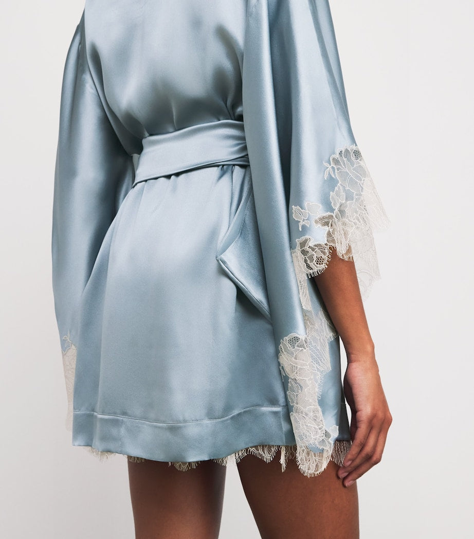 Silk Lace-Trim Short Kimono Robe