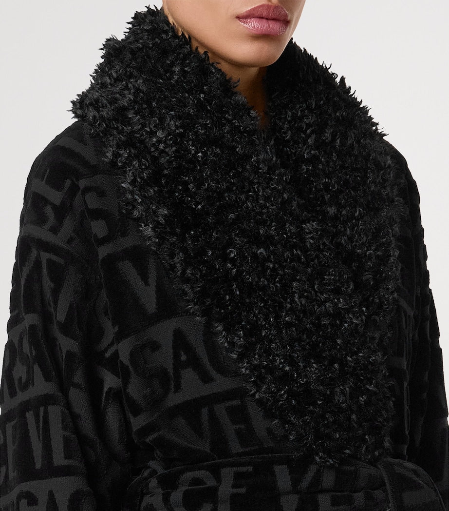 Faux Fur-Trim Monogram Dressing Gown