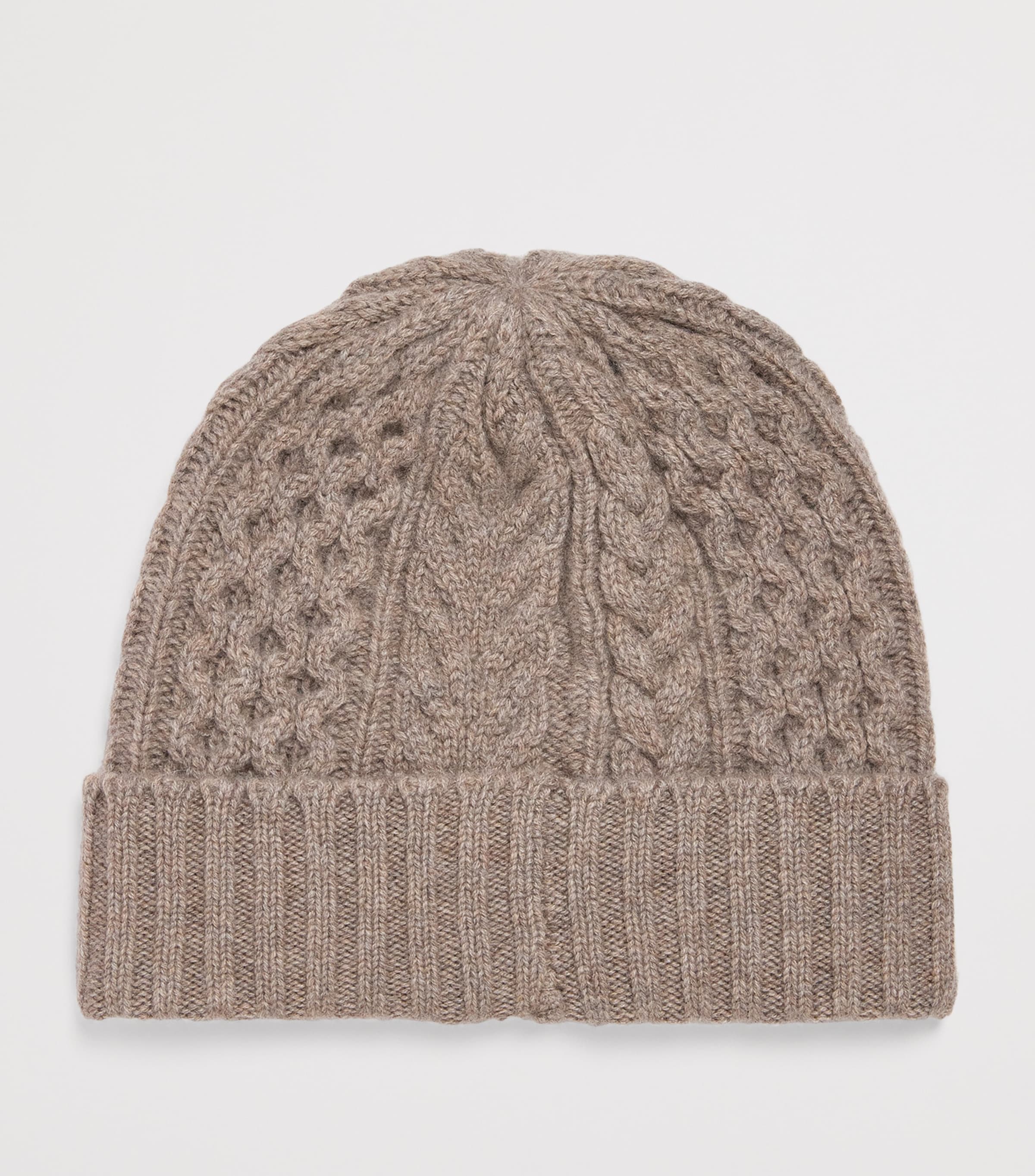 Brown Cashmere Aran Cable Beanie
