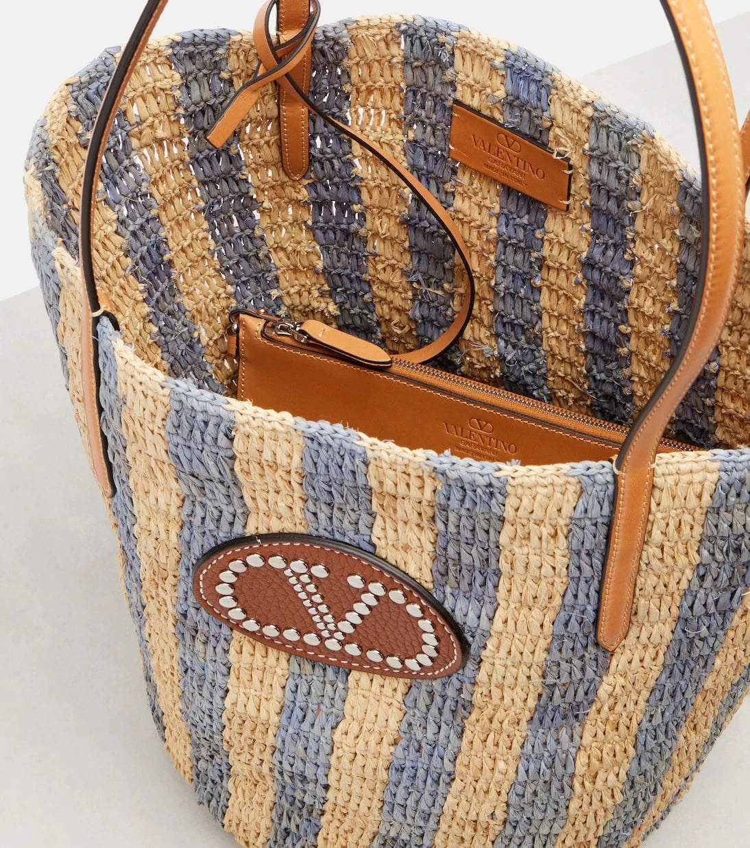 Valentino Garavani - VLogo striped raffia tote bag