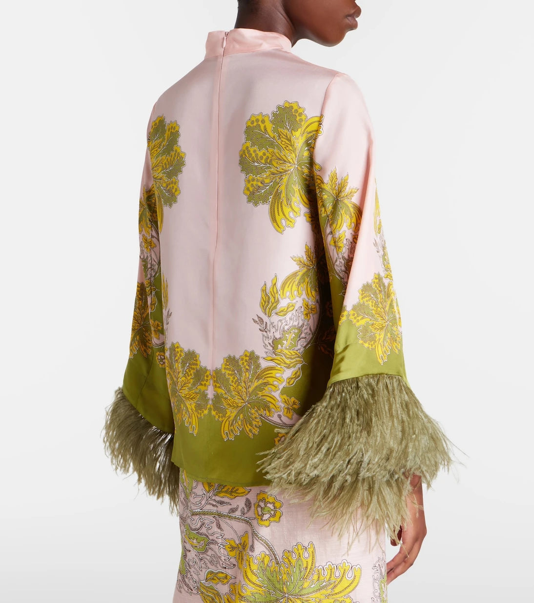 La DoubleJ - Make An Exit feather-trimmed silk twill top