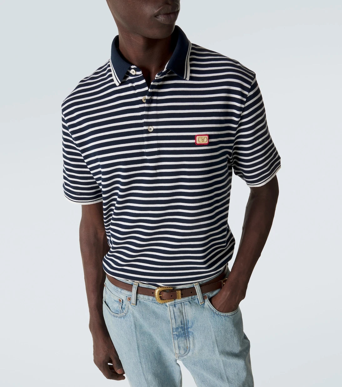 Valentino - VLogo striped cotton polo shirt