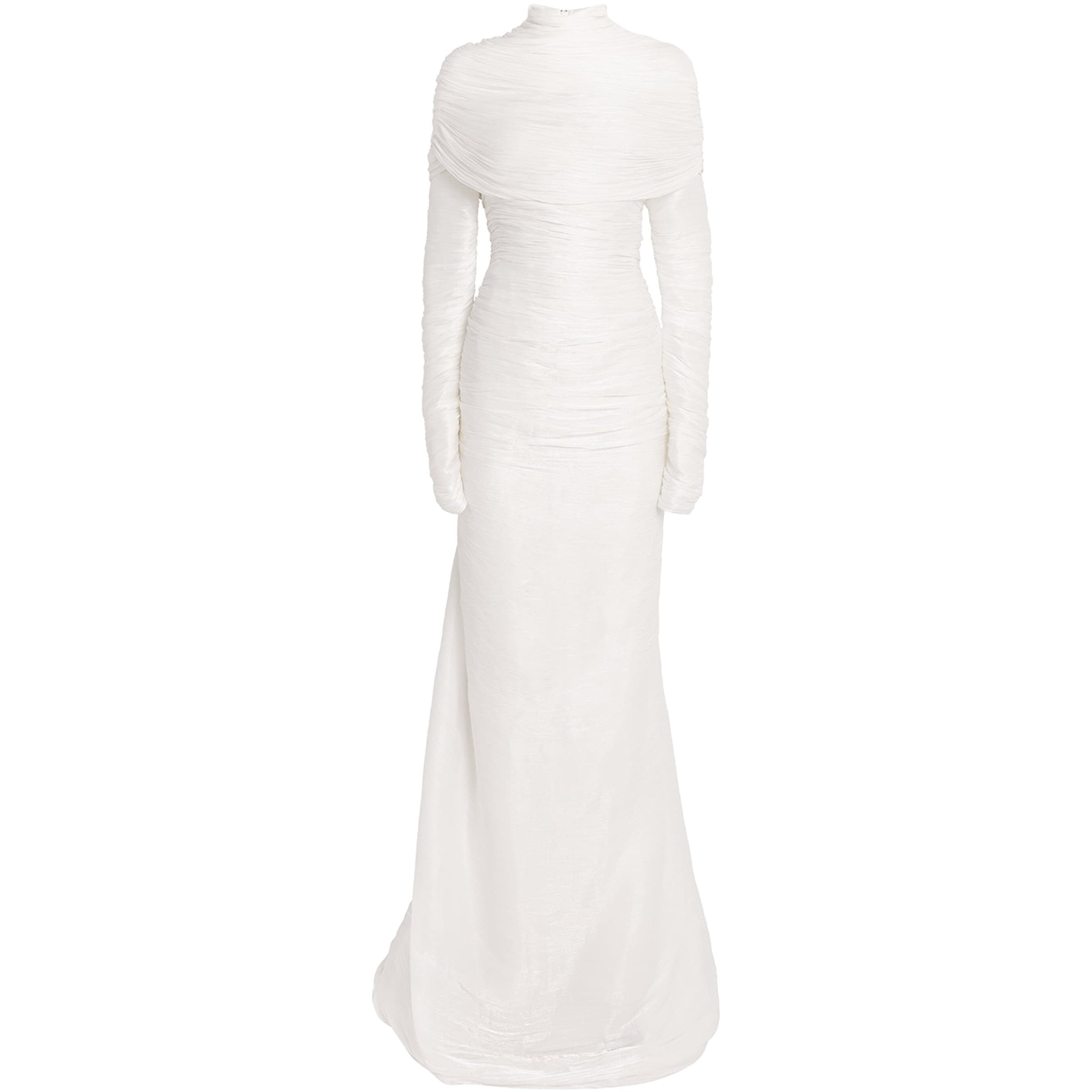 Marmar Halim Ivory Pleated High-Neck Gown