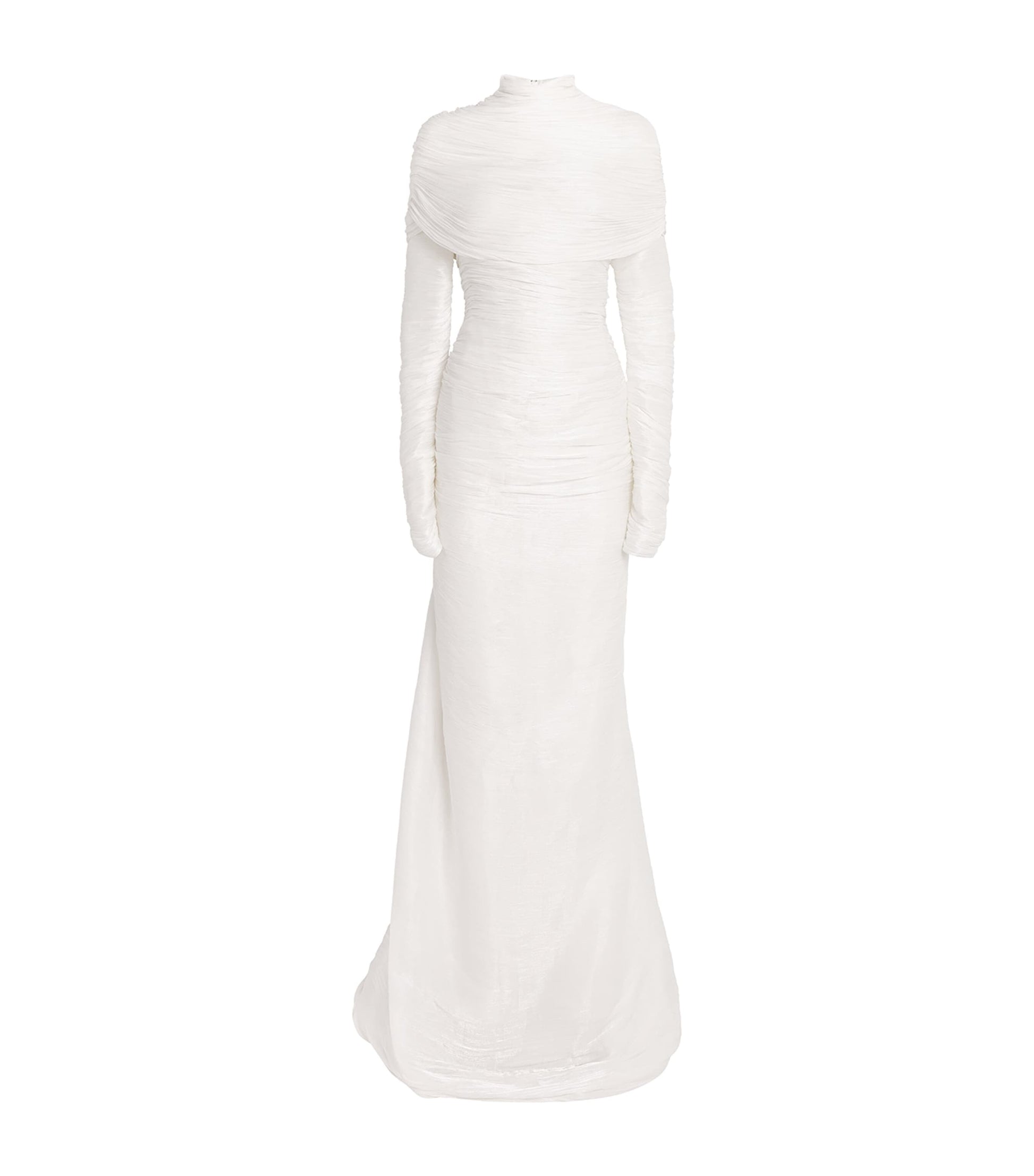 Marmar Halim Ivory Pleated High-Neck Gown