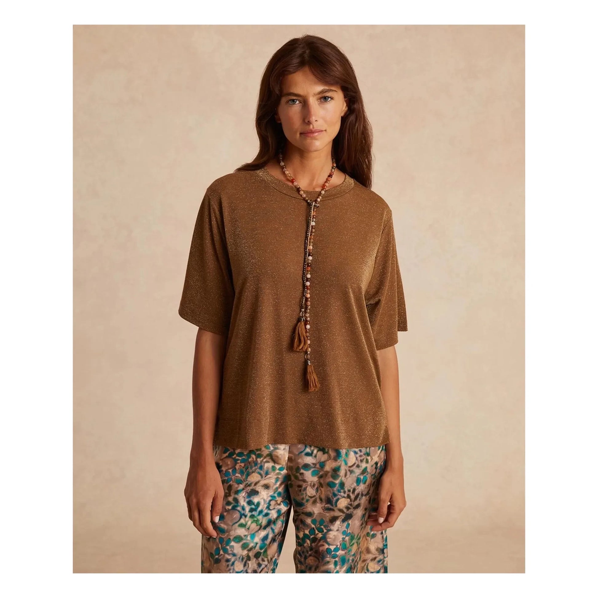 Momoni - Iora Metallic T-shirt | Tabacco