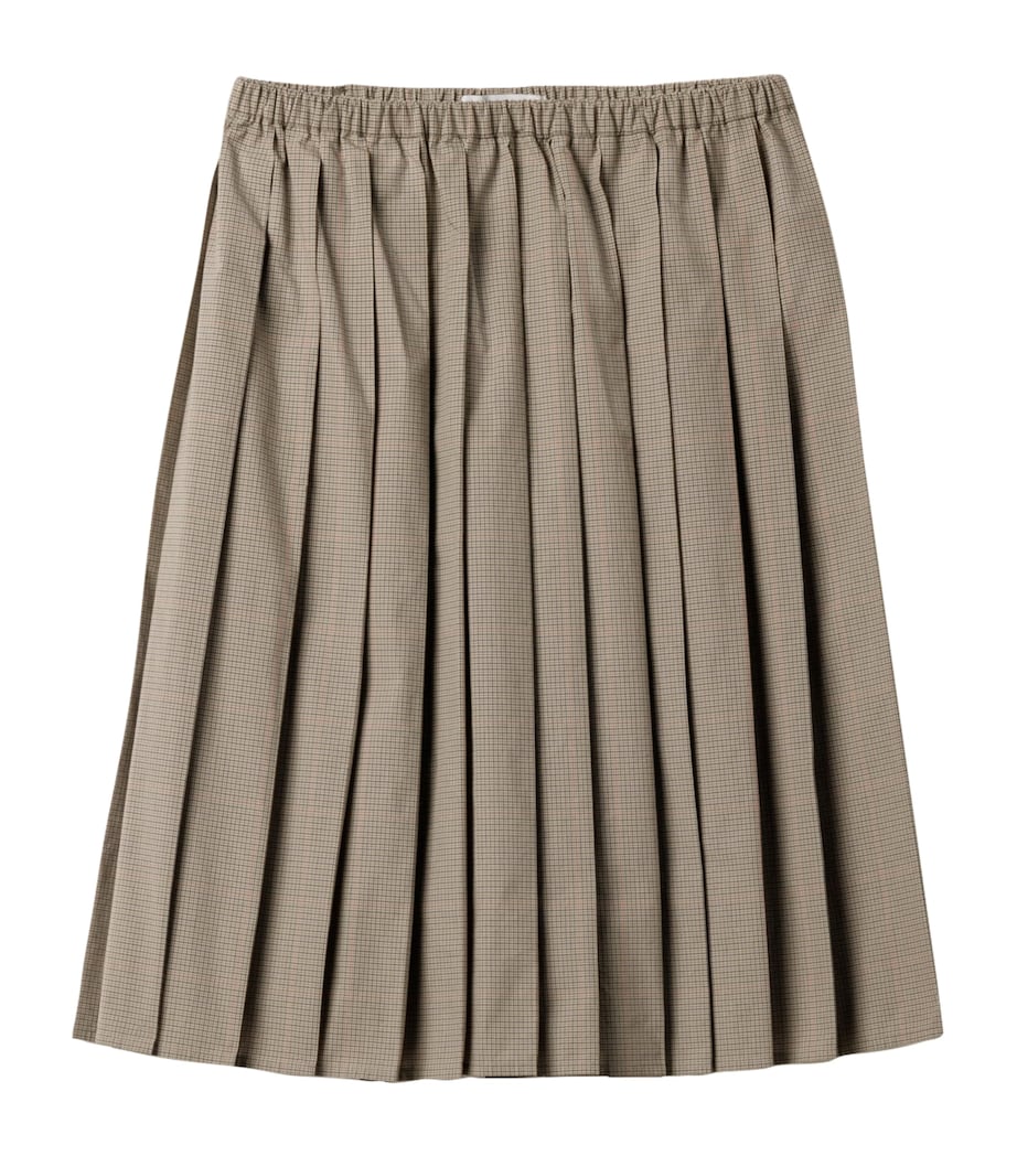 Miu Miu Green Cotton-Blend Pleated Midi Skirt