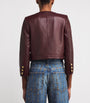 L'Agence Red Leather Collarless Deidra Jacket