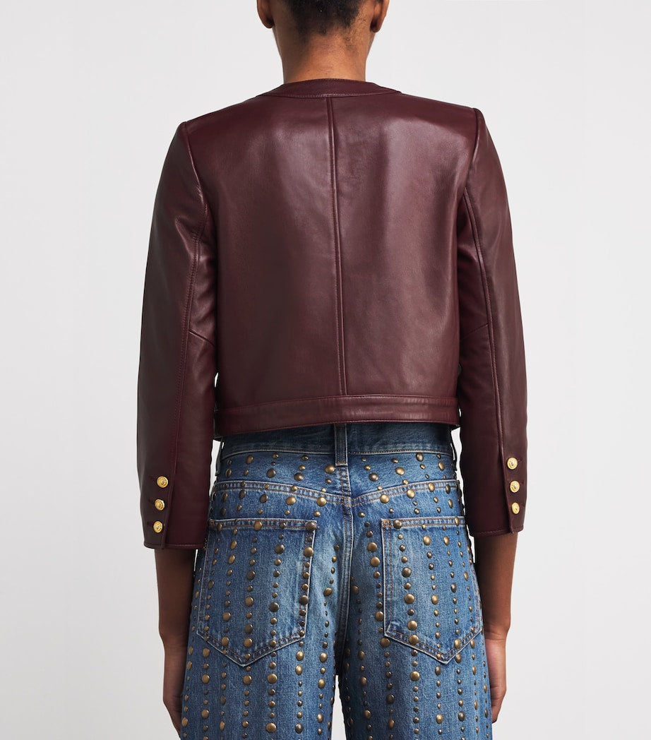 L'Agence Red Leather Collarless Deidra Jacket