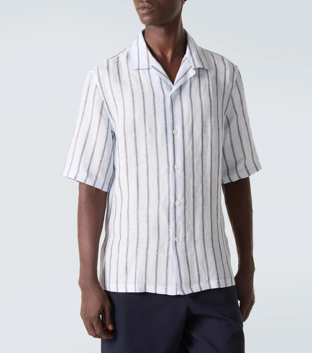 Brunello Cucinelli - Striped linen bowling shirt