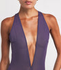 Purple Stretch-Mesh Maxi Dress