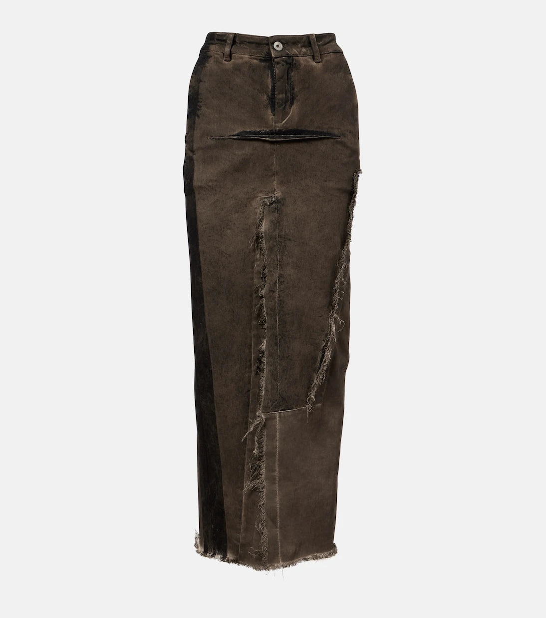 Rick Owens - Sliced distressed denim midi skirt