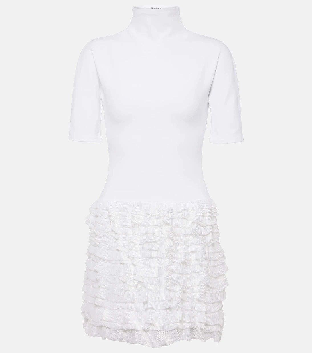 Alaïa - Ruffled high-neck jersey minidress