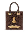 Brown Python Skin Face Top-Handle Bag