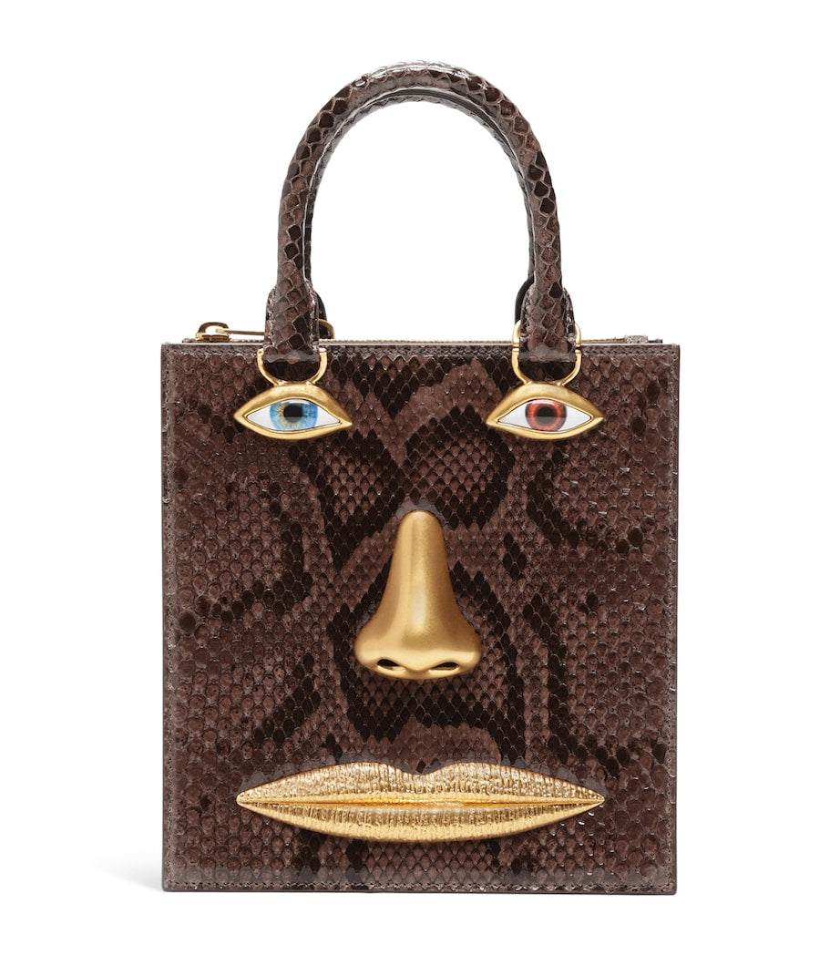 Python Skin Face Top-Handle Bag