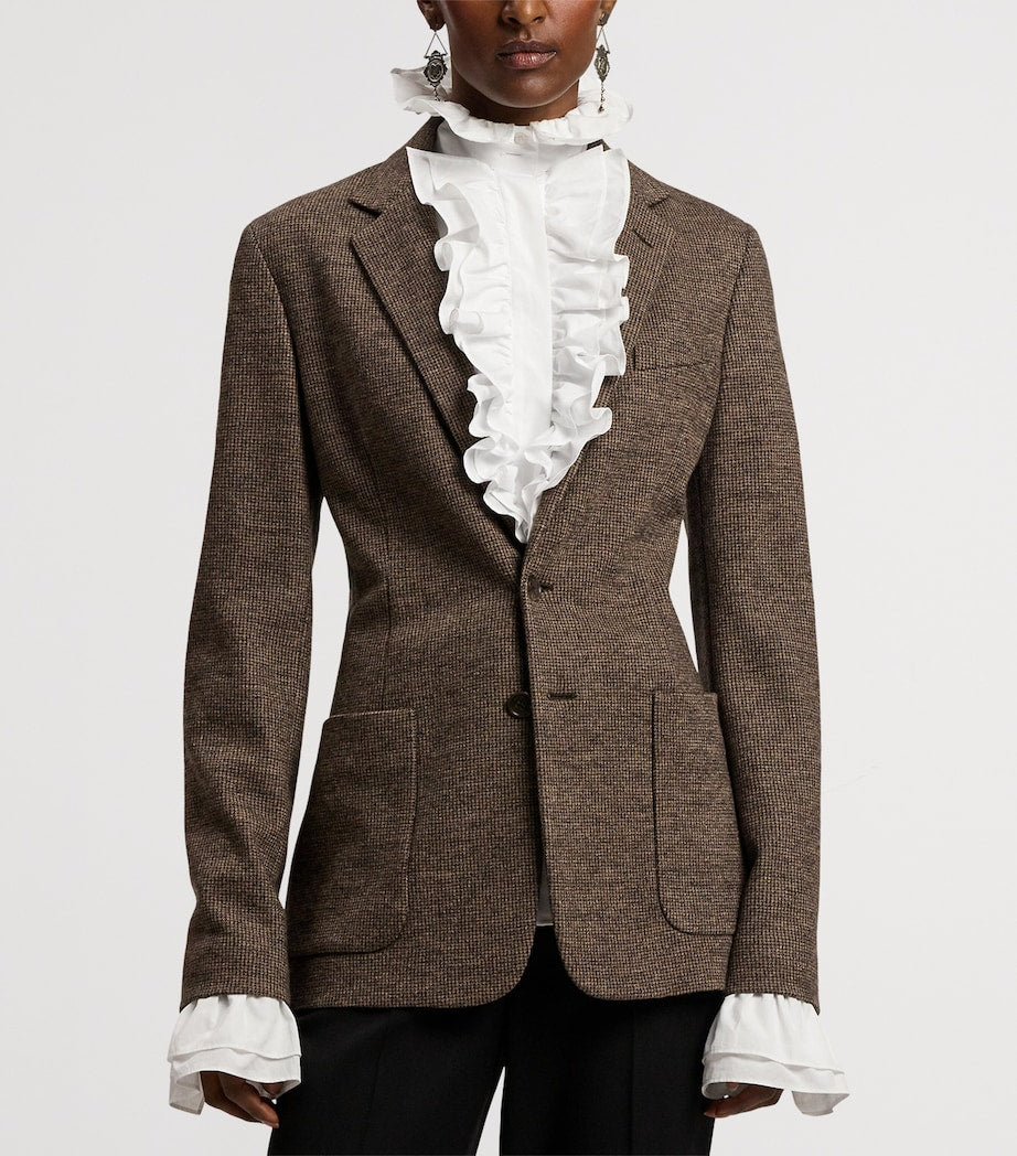 Ralph Lauren Collection Brown Wool Tick-Weave Jersey Hailey Blazer