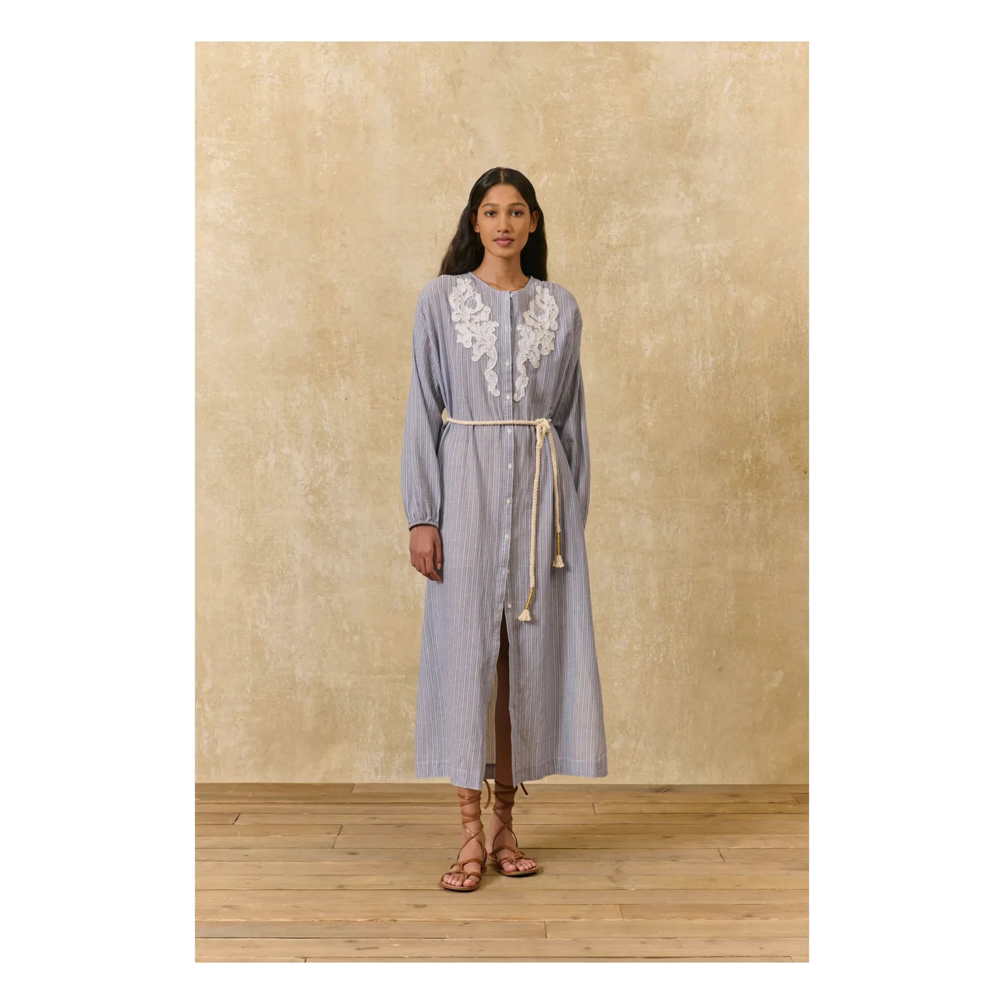 Louise Misha - Flavie Stripes Organic Cotton Dress | Blue
