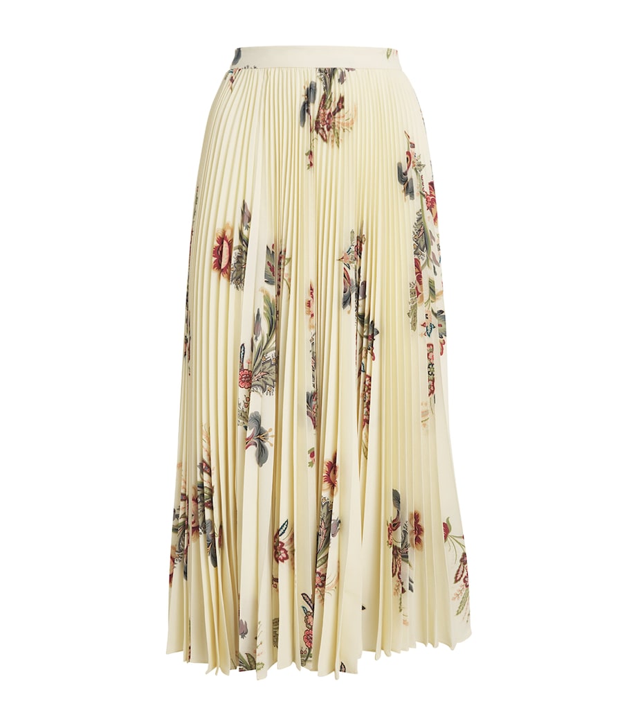 Yellow Floral Pleated Maxi Skirt