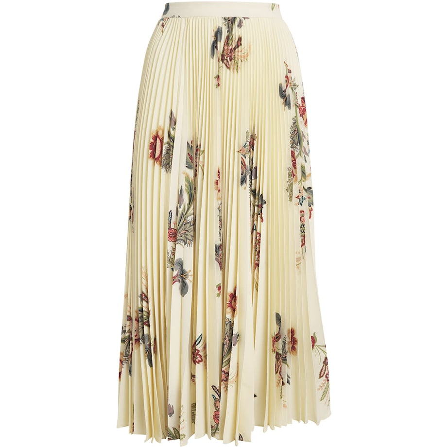 Yellow Floral Pleated Maxi Skirt