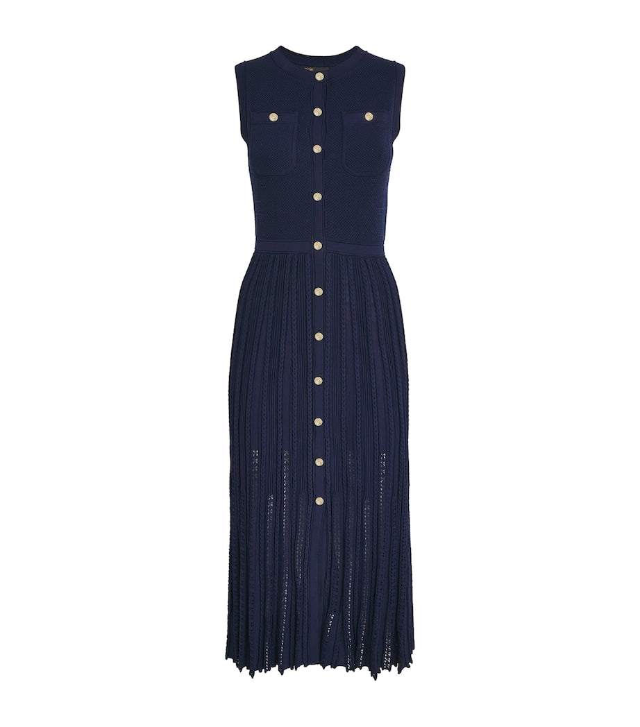 Maje Blue Pleated Midi Dress