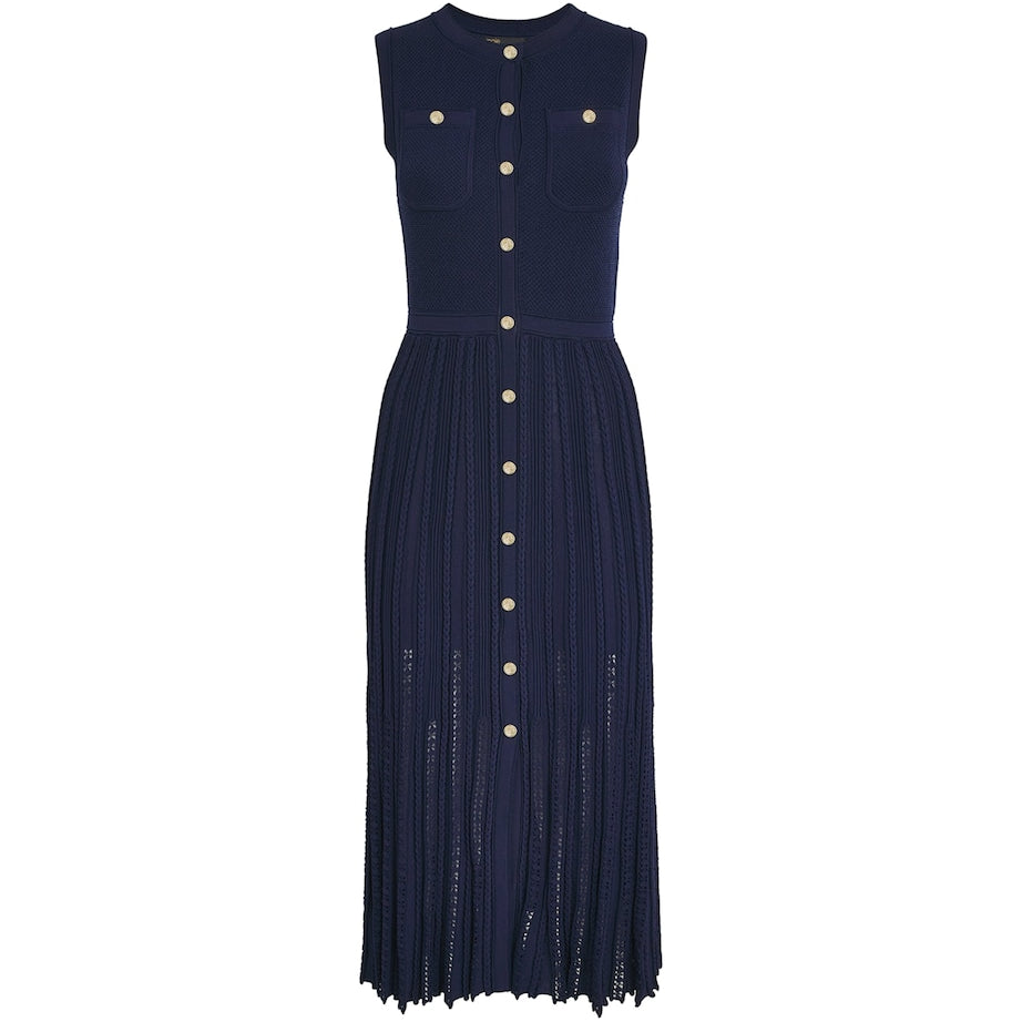 Maje Blue Pleated Midi Dress