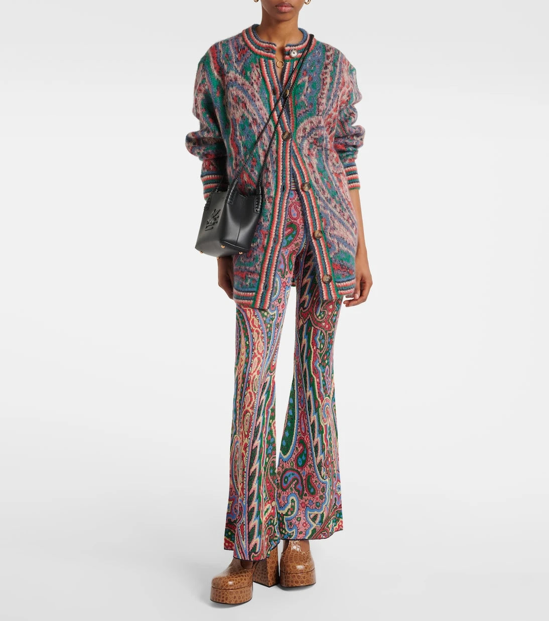 Etro - Örgü jakarlı, paçaları bol kesim, paisle desenli pantolon