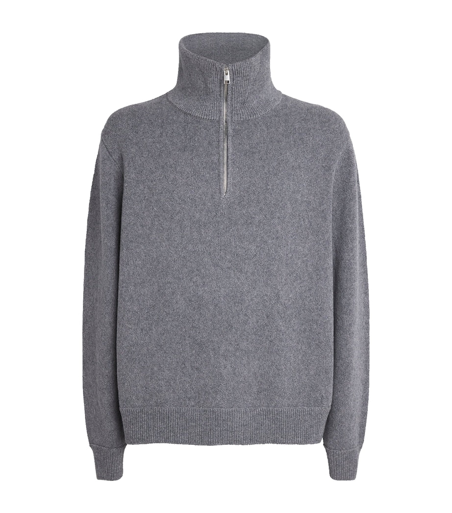FRAME Grey Wool-Cotton Half-Zip Sweater