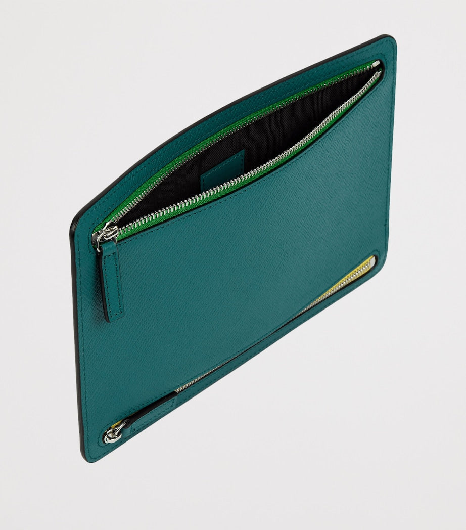 Blue Panama Leather Multi-Zip Wallet