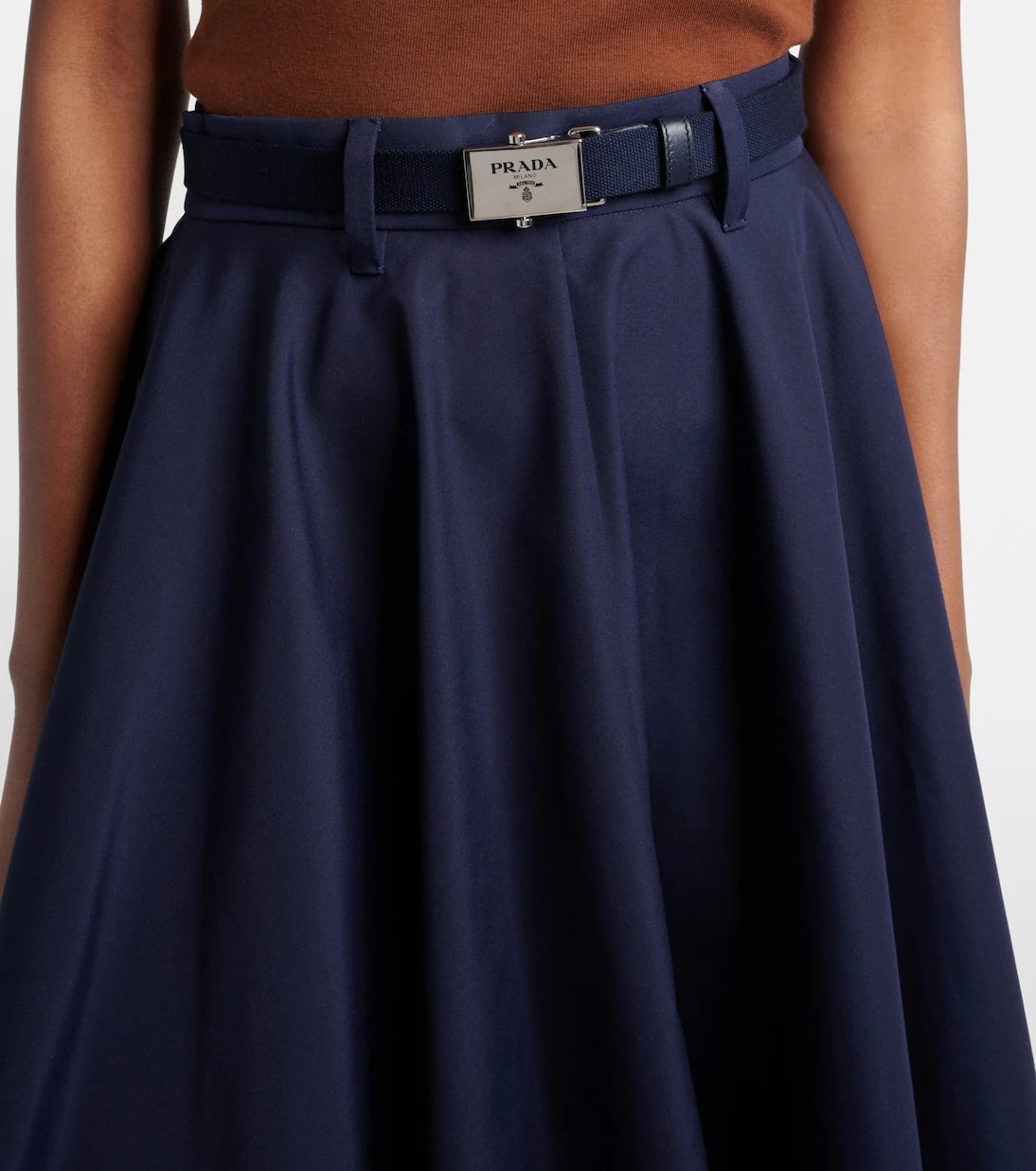 Prada - Belted poplin midi skirt