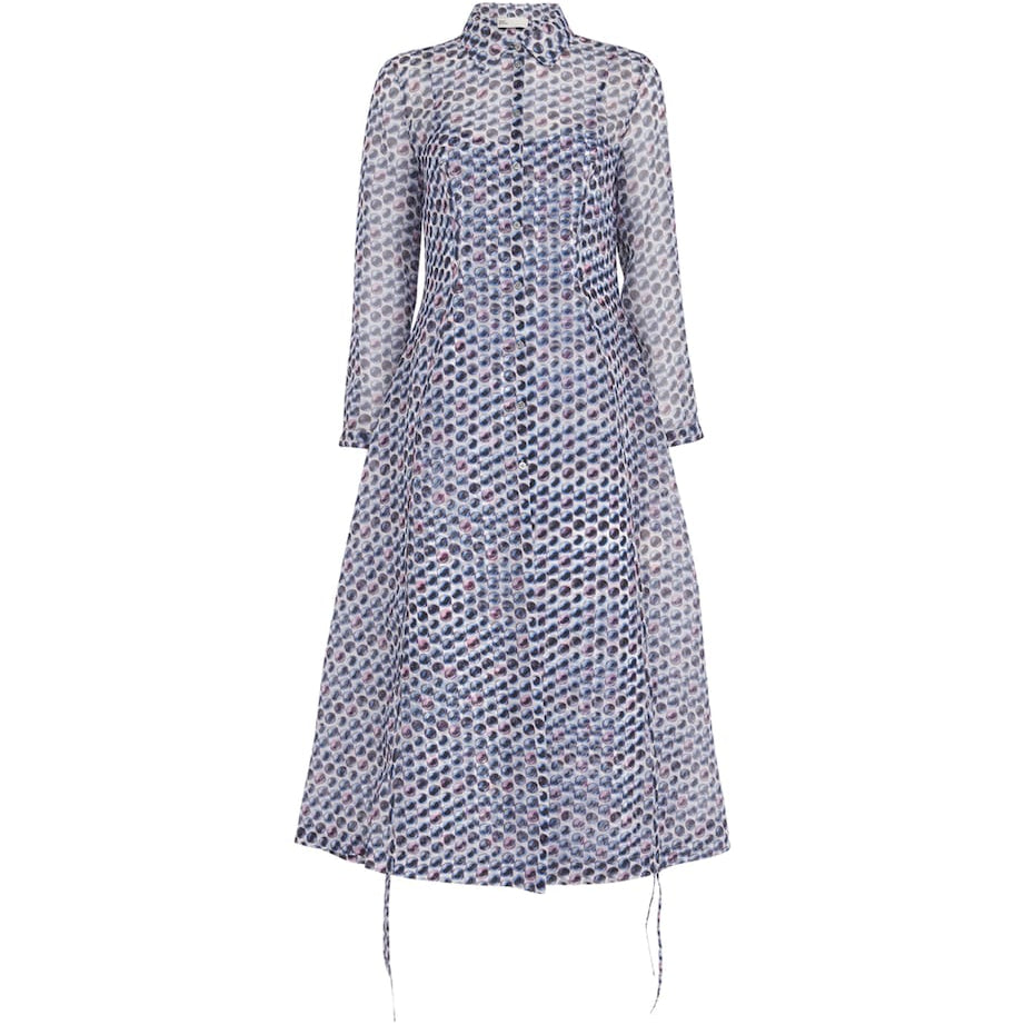 Tory Burch Blue Silk Organza Graphic Print Shirt Dress