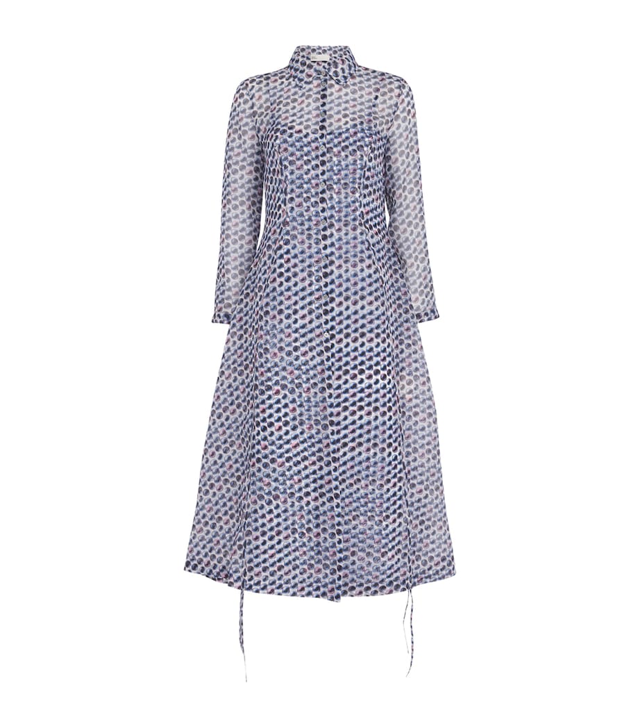 Tory Burch Blue Silk Organza Graphic Print Shirt Dress