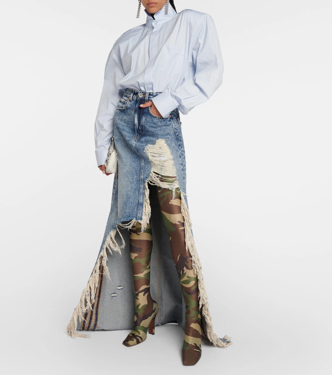 Vetements - تنورة ماكسي دنيم ممزقة