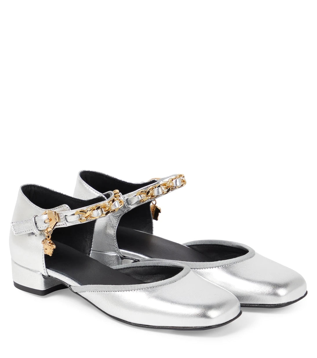 Versace Kids - La Medusa metallic leather flats