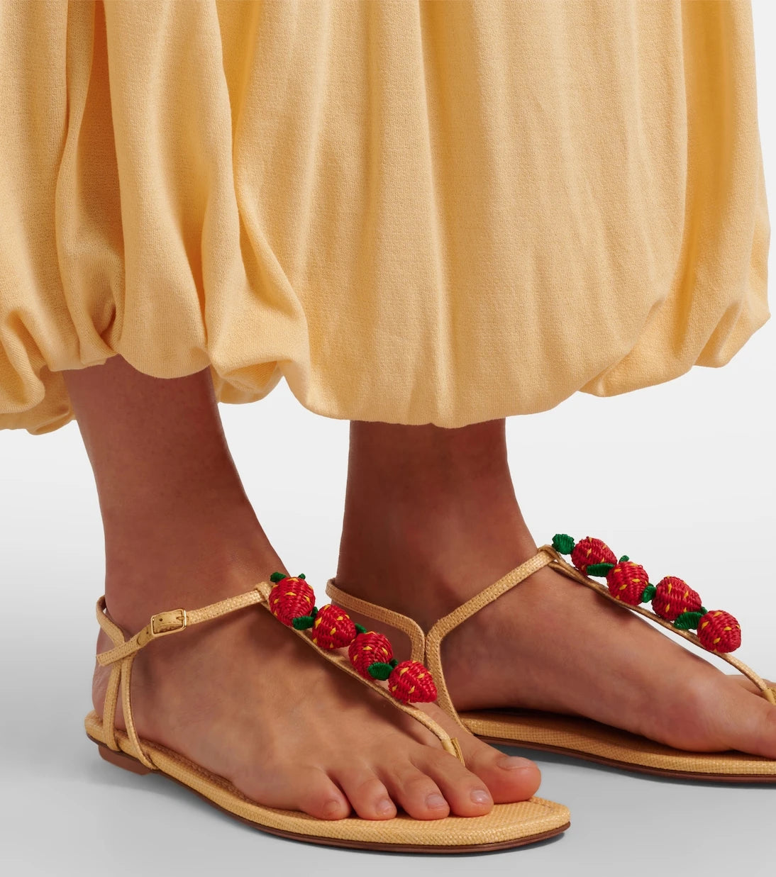 Aquazzura - Fragolina raffia-effect thong sandals