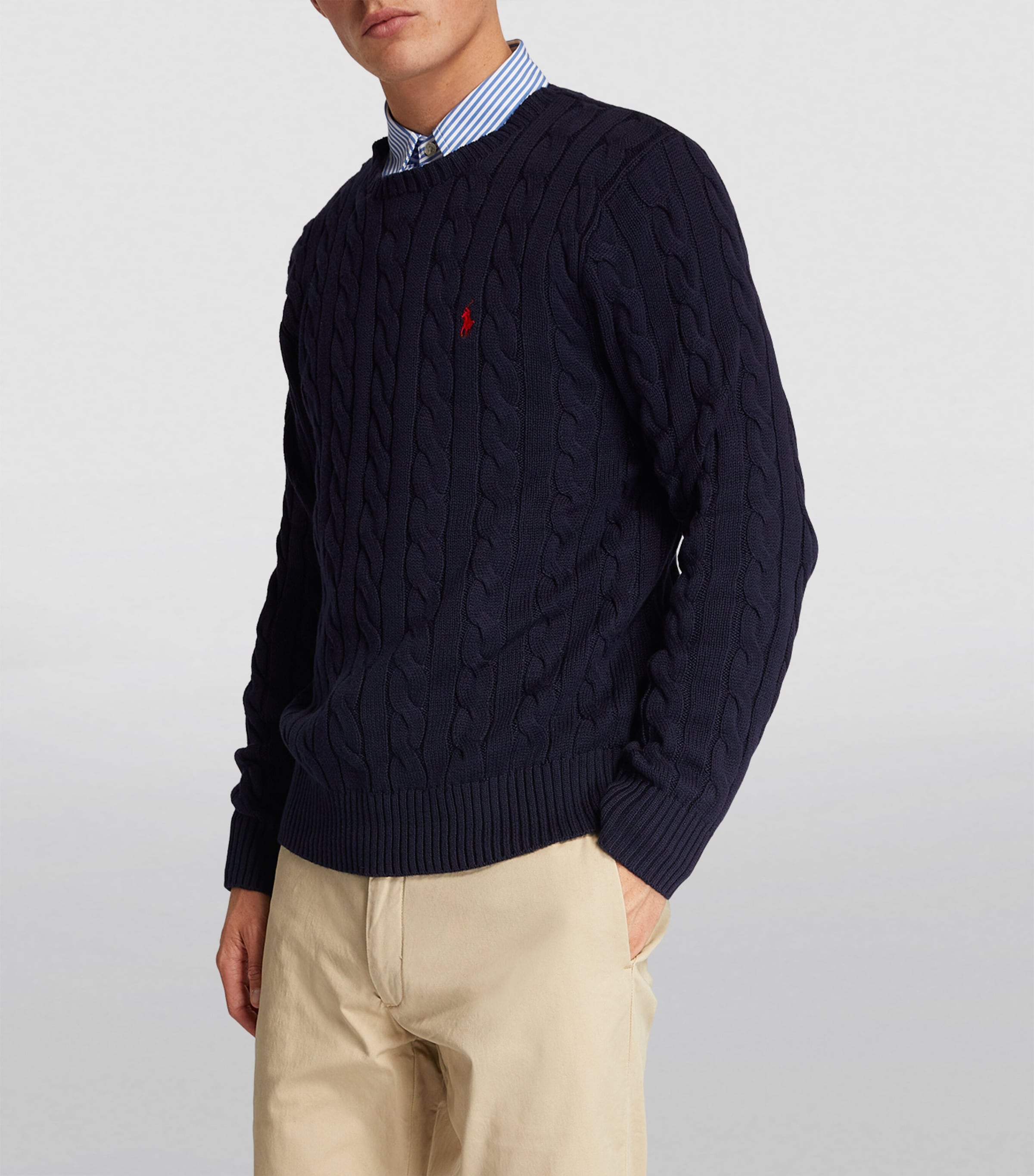 Navy Cotton Cable-Knit Sweater