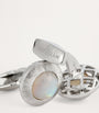 Rhodium-Plated Silver and Moonstone Graffiato Cufflink