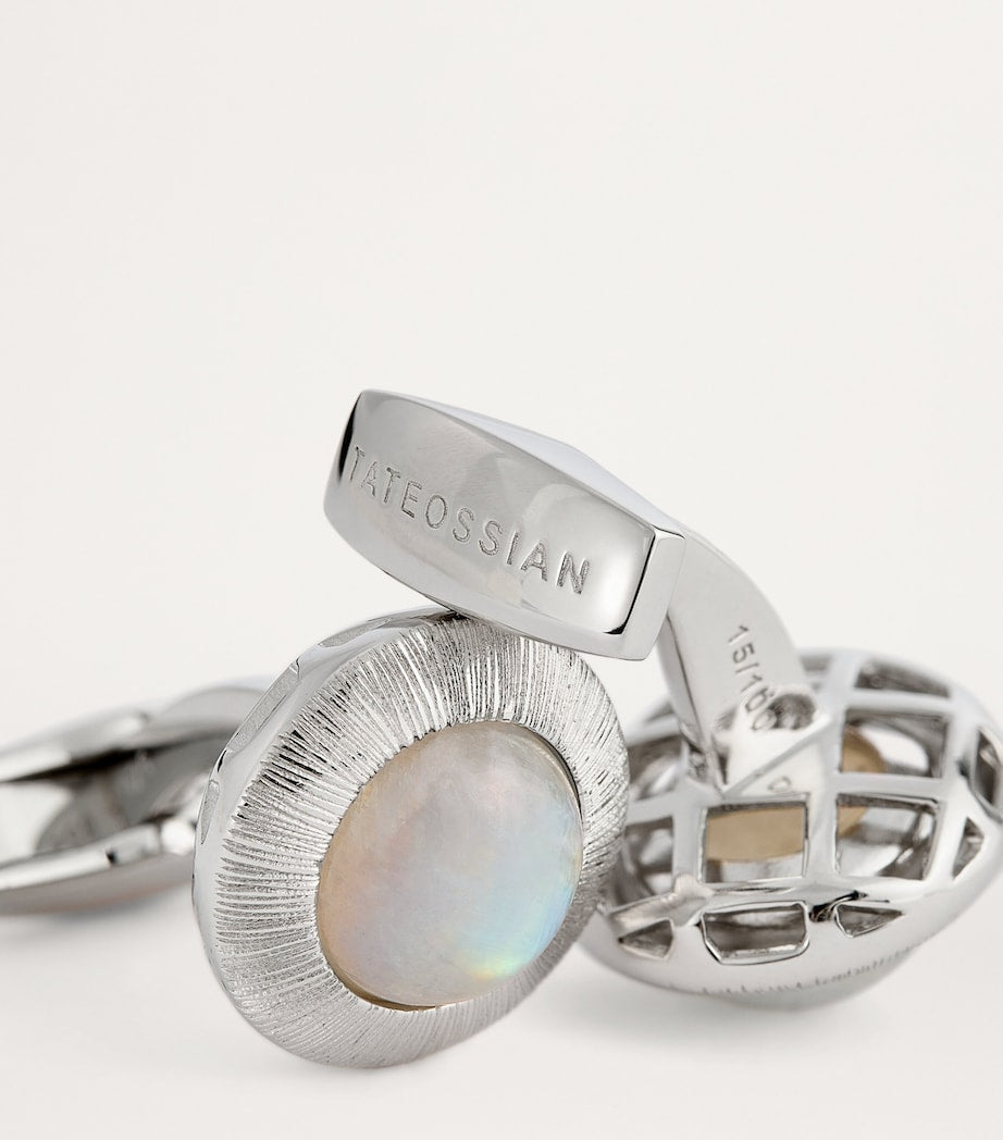 Rhodium-Plated Silver and Moonstone Graffiato Cufflink