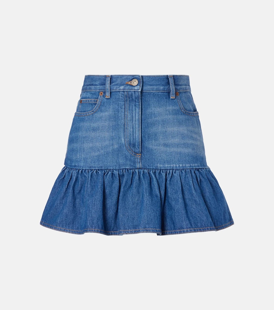 Valentino - Ruffled denim miniskirt