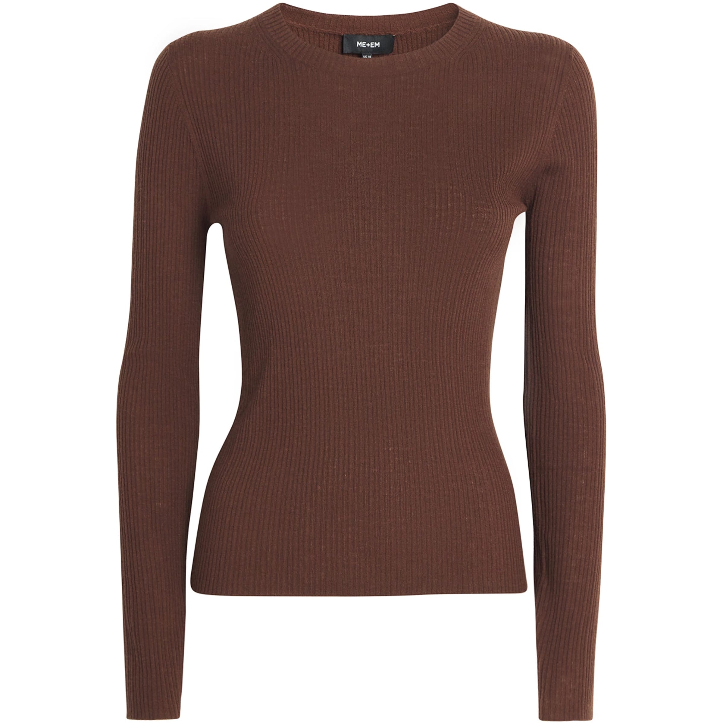 ME+EM Brown Wool-Cashmere Ribbed Sweater