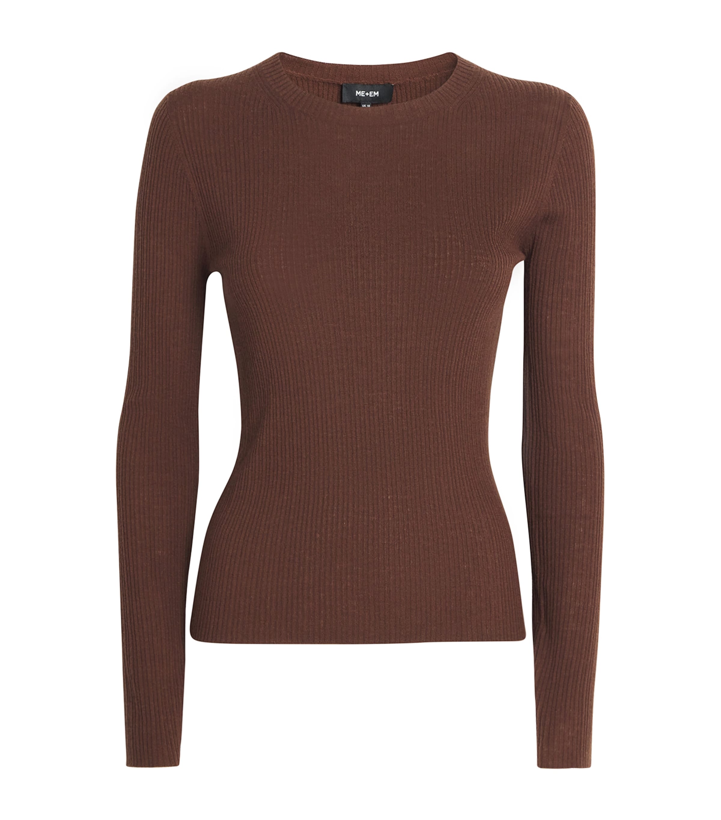 ME+EM Brown Wool-Cashmere Ribbed Sweater