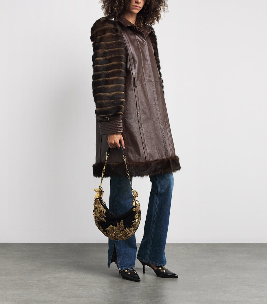 Chloé Black Suede Embellished Horse Shoulder Bag