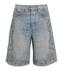 Crystal-Trim Bandana Denim Shorts